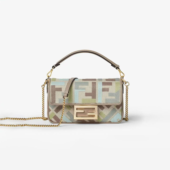 fendi baguette mini ff embroidered canvas shoulder bag